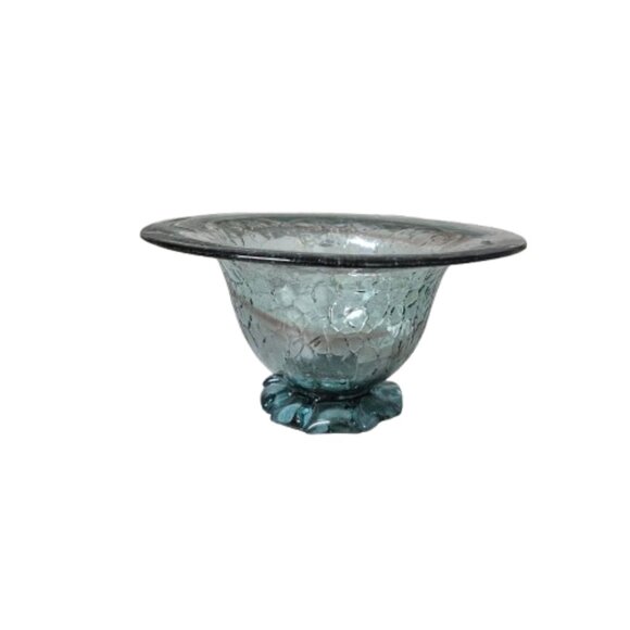 Two Rivers by Michael Robinson Indigenous Artist Art Glass Footed Bowl Vintage - Picture 1 of 6